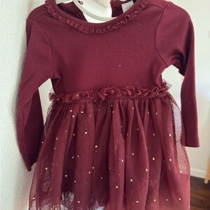 H&M Girls Burgundy Ruffled Neck Formal Dress